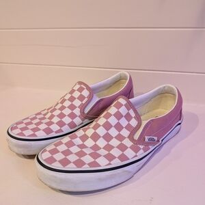 Vans Pink and White Checkered Slip-On Sneakers